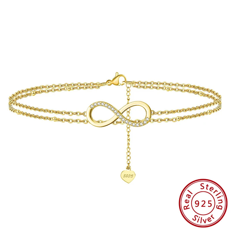 ORSA JEWELS 925 Silver Cute Zirconia Foot Bracelet Beach Summer Accessories Infinity Charm Anklets Jewelry Valentine's Gift SA16
