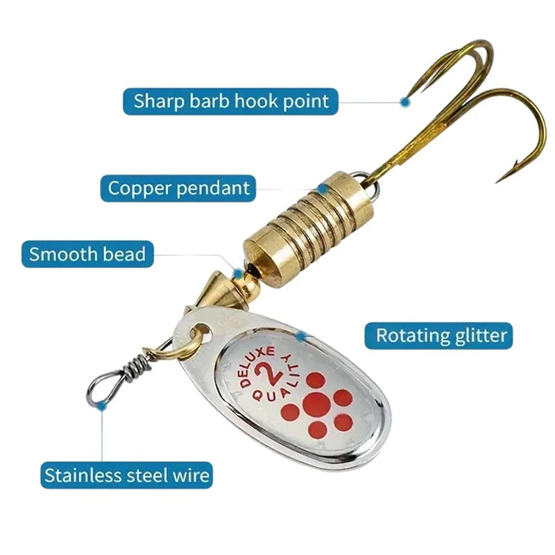 10Pcs 6.7cm 7g Spinner Spoon Metal Bait Fishing Lure Sequins Crankbait Spoon Baits for Bass Trout Perch Pike Rotating