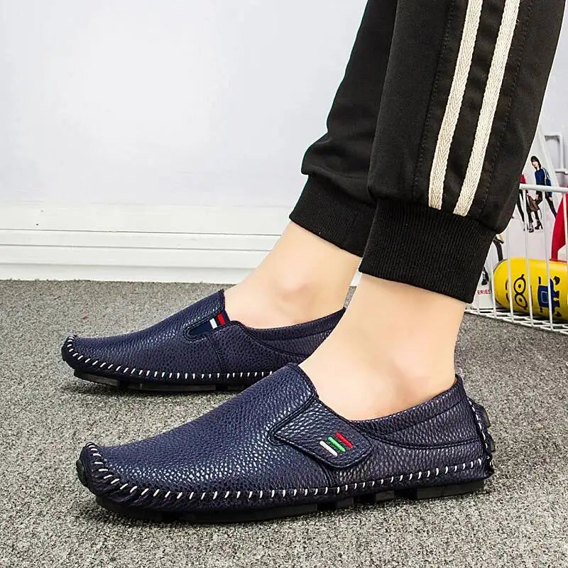 Men's Summer New Hollow Out Driving Breathable Leather Sandals Rubber Outsole Comfortable Casual Slip-On Shoes