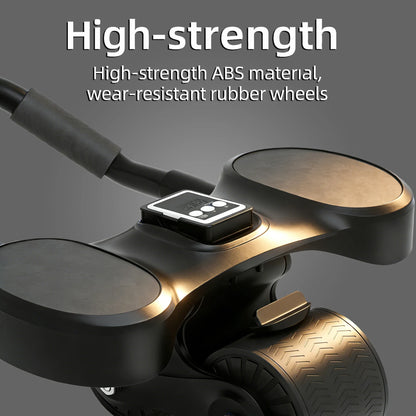2-Wheels Ab Roller with LCD – Home Gym Equipment, Elbow Support, Non-Slip Handles, Tracks Time & Calories Burned.