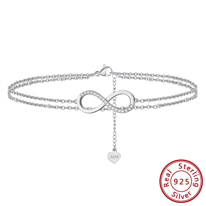 ORSA JEWELS 925 Silver Cute Zirconia Foot Bracelet Beach Summer Accessories Infinity Charm Anklets Jewelry Valentine's Gift SA16