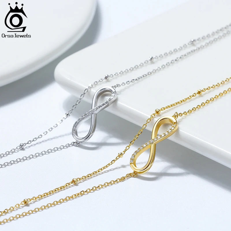 ORSA JEWELS 925 Silver Cute Zirconia Foot Bracelet Beach Summer Accessories Infinity Charm Anklets Jewelry Valentine's Gift SA16