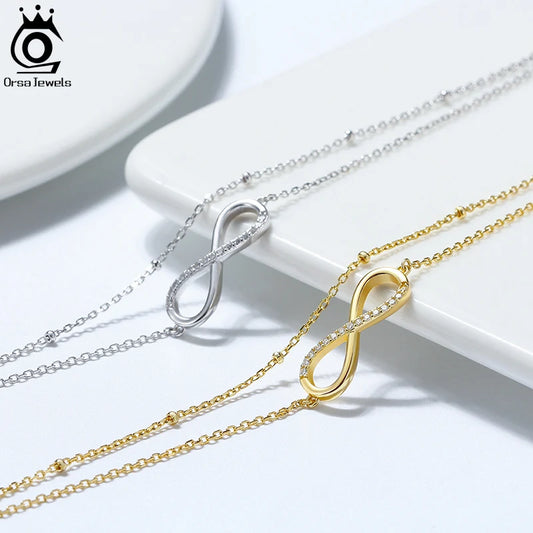 ORSA JEWELS 925 Silver Cute Zirconia Foot Bracelet Beach Summer Accessories Infinity Charm Anklets Jewelry Valentine's Gift SA16