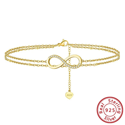 ORSA JEWELS 925 Silver Cute Zirconia Foot Bracelet Beach Summer Accessories Infinity Charm Anklets Jewelry Valentine's Gift SA16