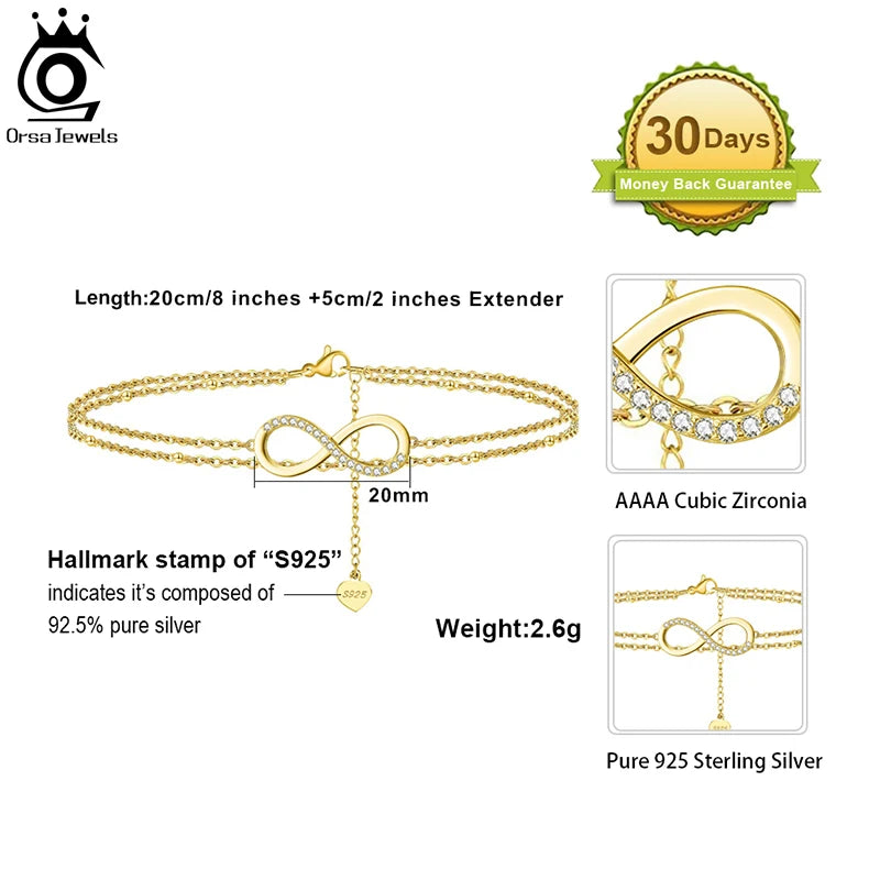 ORSA JEWELS 925 Silver Cute Zirconia Foot Bracelet Beach Summer Accessories Infinity Charm Anklets Jewelry Valentine's Gift SA16