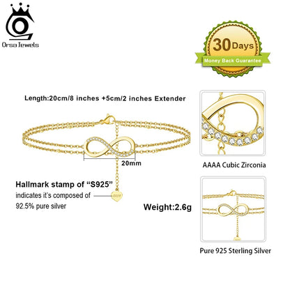 ORSA JEWELS 925 Silver Cute Zirconia Foot Bracelet Beach Summer Accessories Infinity Charm Anklets Jewelry Valentine's Gift SA16