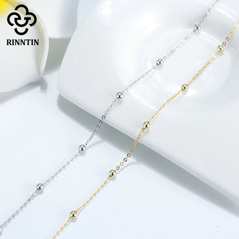Rinntin 925 Sterling Silver Beads Chain Anklet for Women Fashion Adjustable Summer Beach Foot Bracelet Anklets Jewelry SA13