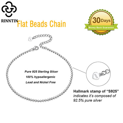 Rinntin 925 Sterling Silver Beads Chain Anklet for Women Fashion Adjustable Summer Beach Foot Bracelet Anklets Jewelry SA13