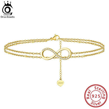 ORSA JEWELS 925 Silver Cute Zirconia Foot Bracelet Beach Summer Accessories Infinity Charm Anklets Jewelry Valentine's Gift SA16