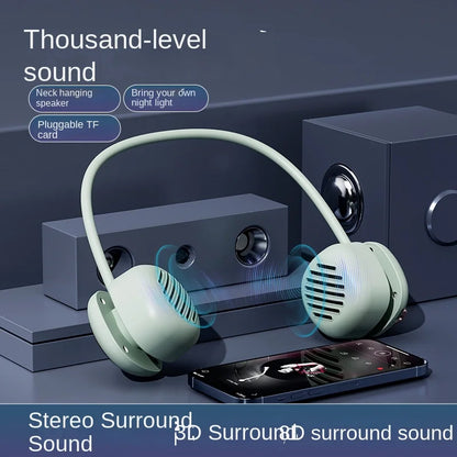 Neck hanging wireless bluetooth speaker with light usb mini portable neck hanging subwoofer outdoor sports retro audio
