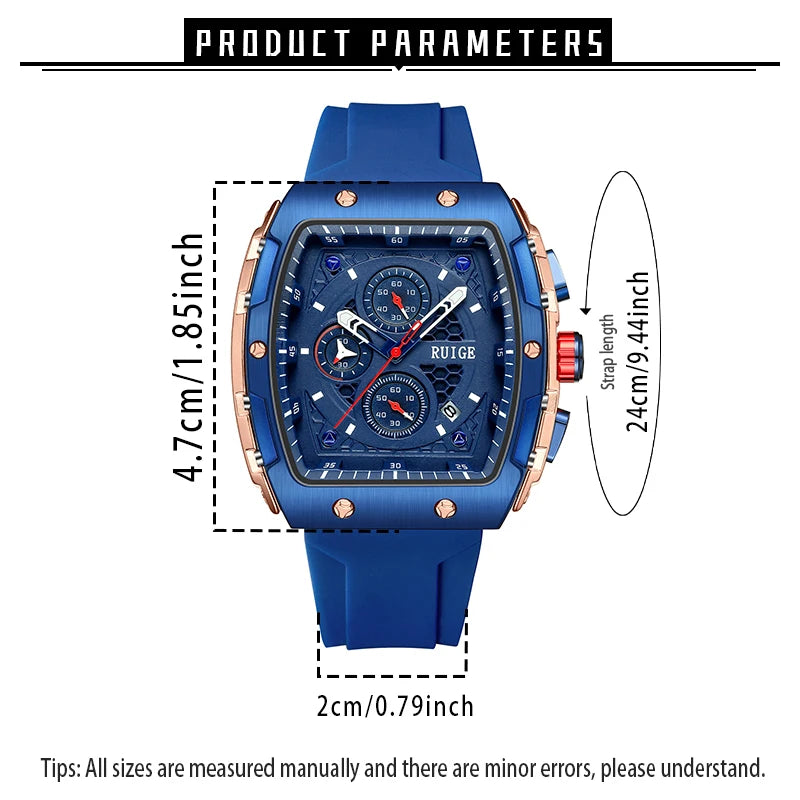 RUIGE Outdoor Wind Wine Barrel shaped Men's Quartz Watch Multi functional Men's Night Light Waterproof Fashion Trend Watch N11