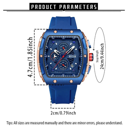 RUIGE Outdoor Wind Wine Barrel shaped Men's Quartz Watch Multi functional Men's Night Light Waterproof Fashion Trend Watch N11