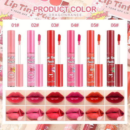 6-Piece Magic Lip Stain Set | Peel-Off Tint + Hydrating Mask | 12H Kiss-Proof Color | Lip Gloss Hybrid | Vegan & Non-Drying