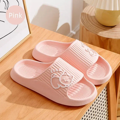 2025 Summer Women Slippers Bath Thick Platform Non-Slip Home Cat Cartoon Flip Flops Beach Sandals Ladies Slides Indoor Outdoor