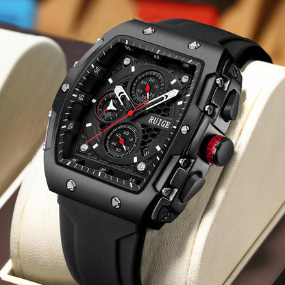 RUIGE Outdoor Wind Wine Barrel shaped Men's Quartz Watch Multi functional Men's Night Light Waterproof Fashion Trend Watch N11