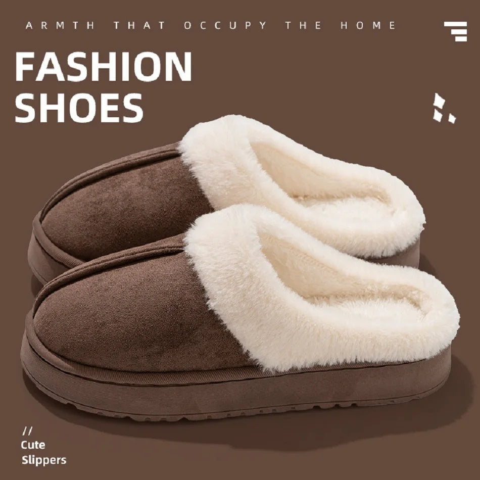 Women Fluffy Slippers for Autumn Winter Indoor EVA Thick Sole Anti-Slip Warm Unisex House Shoes