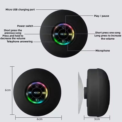 Portable Bluetooth Audio Ipx7 Waterproof Led Lights Bathroom Outdoor Large Suction Cup Can Be Adsorbed Wall Speaker