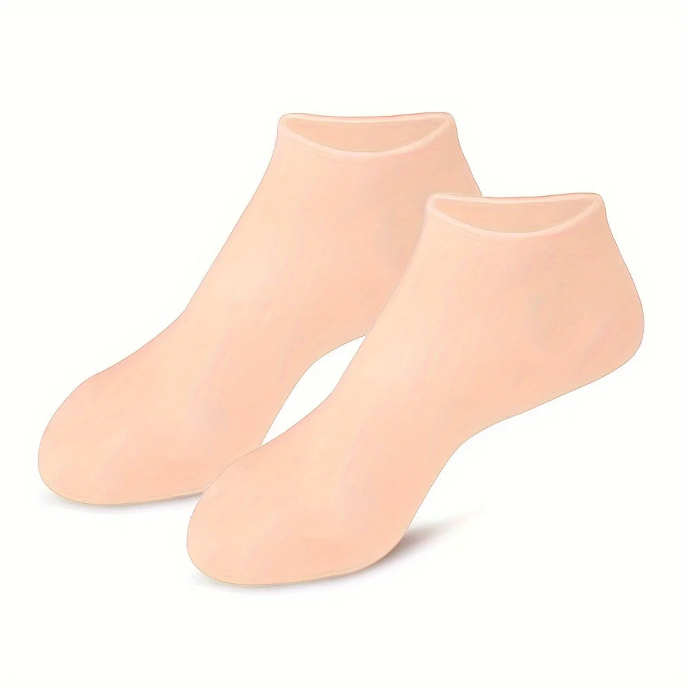 Silicone Moisturizing Foot Socks, 2 Pack, for Dry and Cracked Feet - with Body Lotion Soothing Massage Pedicure Care Kit