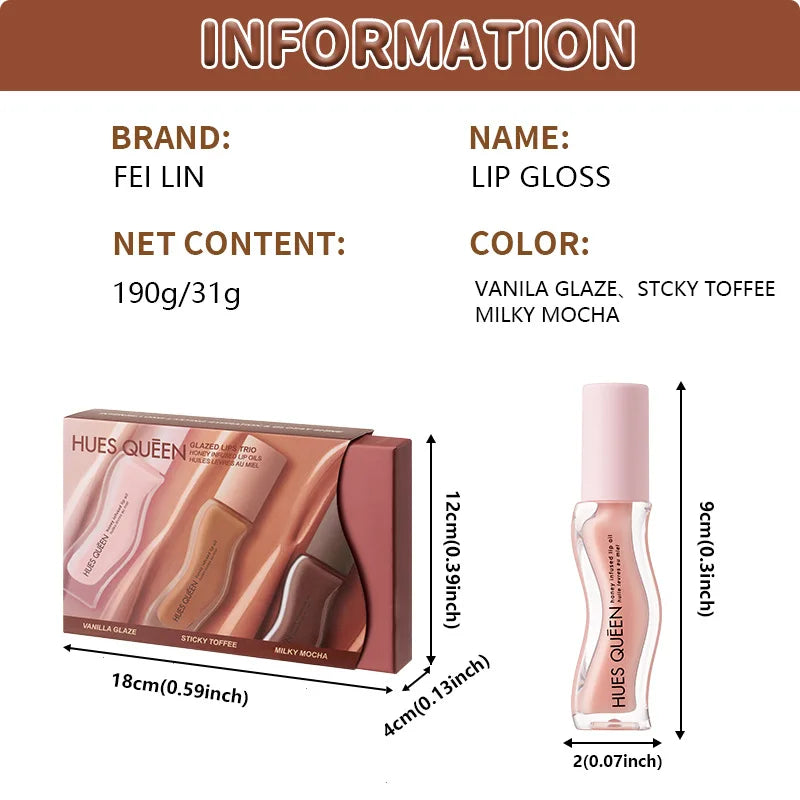 Moisturizing Lip Gloss Set 3 Colors Hydrating Lip Tint for Western Makeup