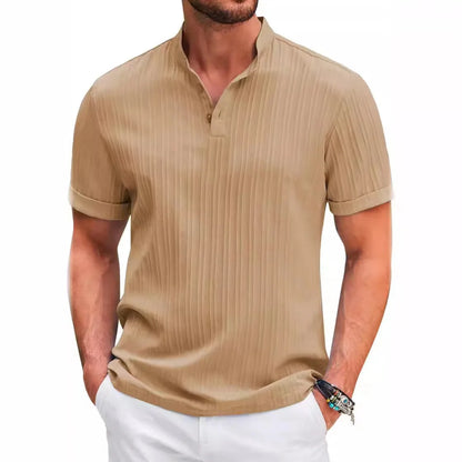 Hawaiian Men's Retro Cotton And Linen Henry Shirt Casual Loose With Sporty Stand-up Collar Buttons 2025 New Men's Casual Shirt