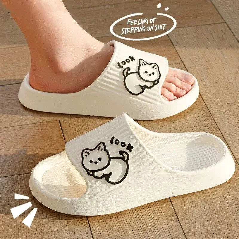 2025 Summer Women Slippers Bath Thick Platform Non-Slip Home Cat Cartoon Flip Flops Beach Sandals Ladies Slides Indoor Outdoor