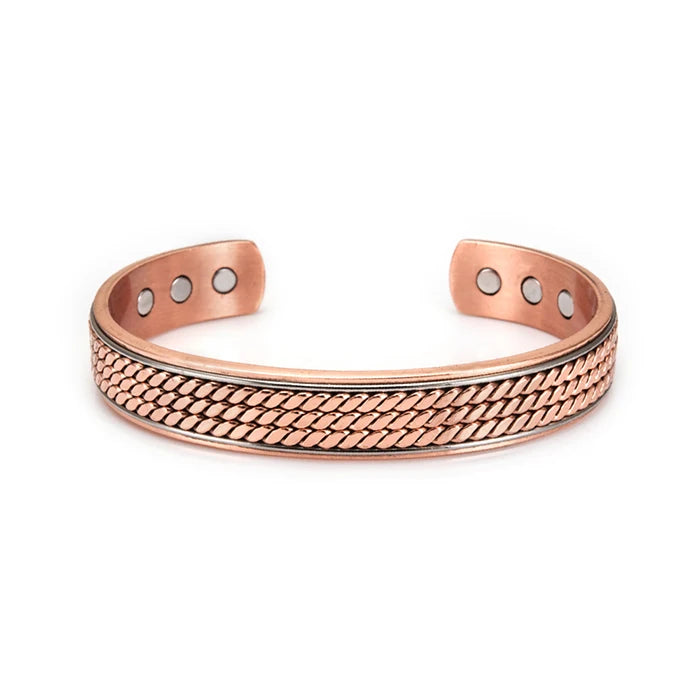 Vinterly Pure Copper Bracelets Magnetic Adjustable Braided Cuff 12mm Bangles Soft Metal Resizable Health Jewelry Men Women