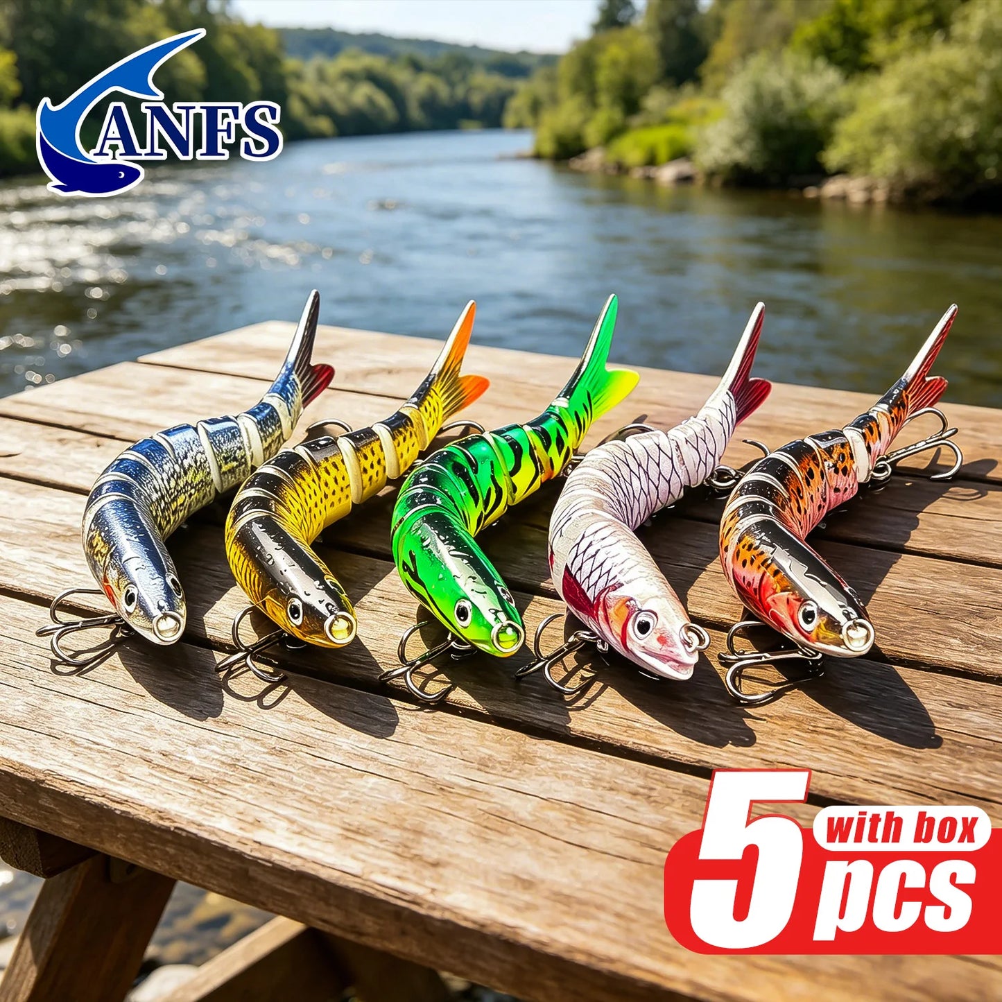 ANFS 5pcs Jointed Bait Fishing Lures Sinking Swimbait - Realistic Design Artificial Baits - Catch More Fish