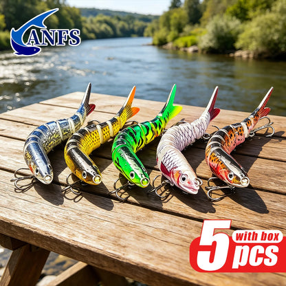 ANFS 5pcs Jointed Bait Fishing Lures Sinking Swimbait - Realistic Design Artificial Baits - Catch More Fish