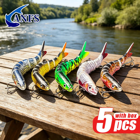 ANFS 5pcs Jointed Bait Fishing Lures Sinking Swimbait - Realistic Design Artificial Baits - Catch More Fish