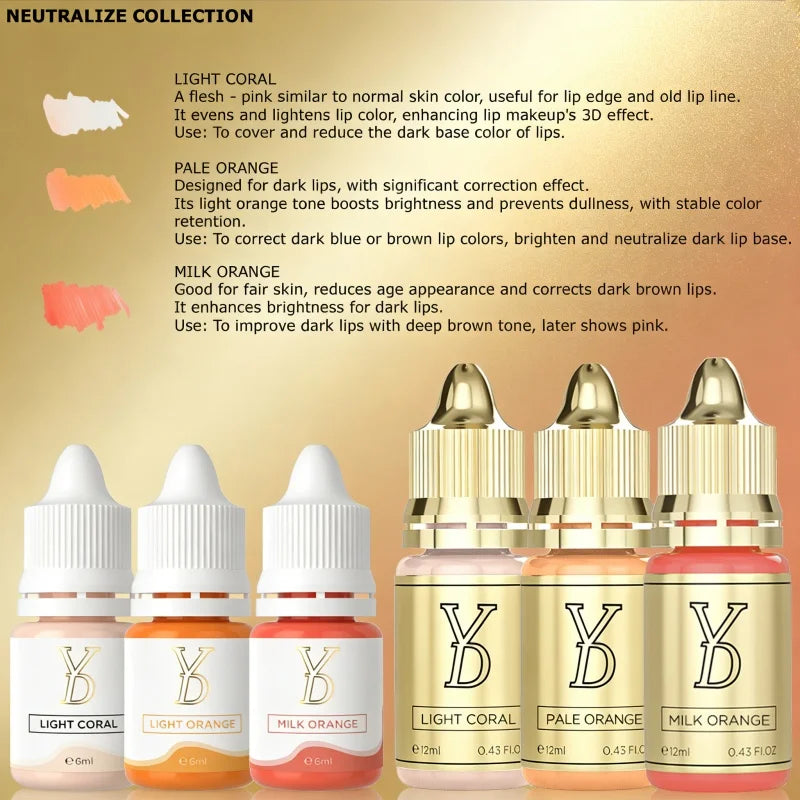 YDPMU 6ML 12ML Black Lip Correction Pigment Set Professional Semi Permanent Makeup Tattoo Ink for Dark Lip Neutralization 3pcs