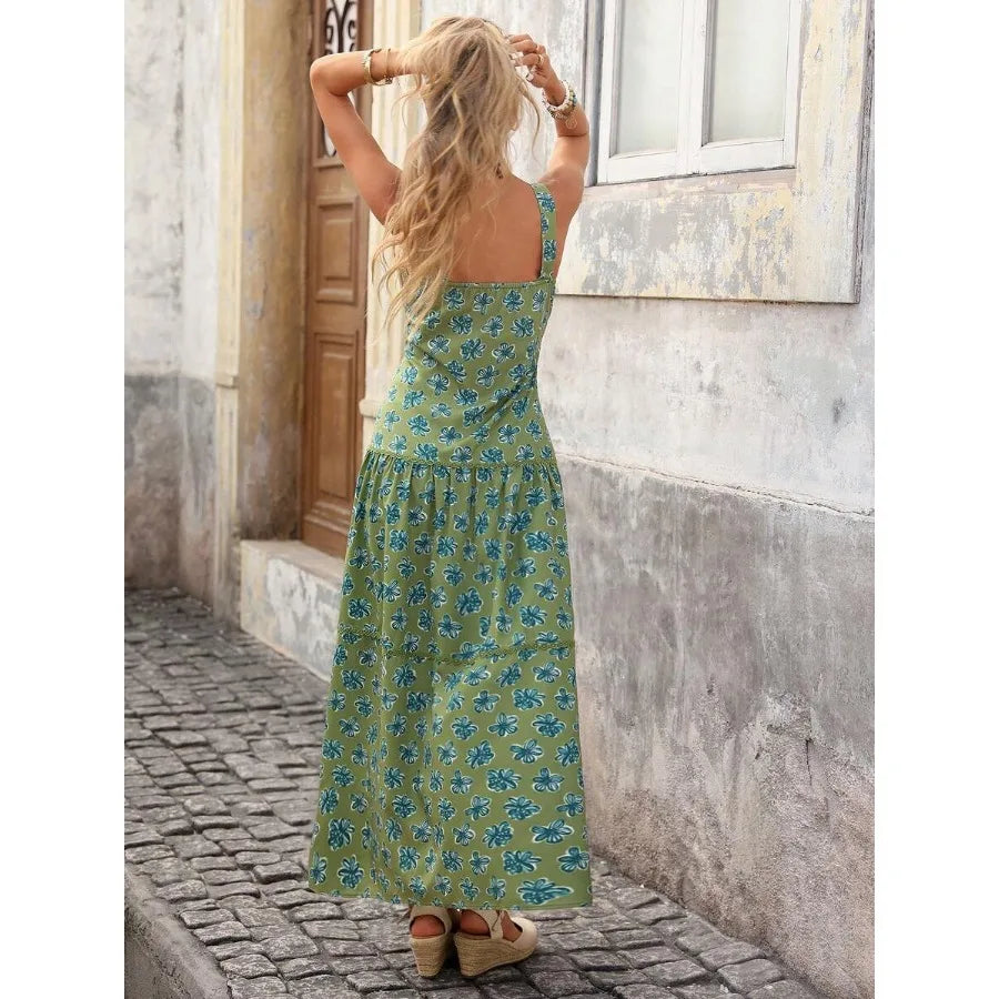 【New style】Women's Sleeveless A-Line Floral Print Dress, Casual Vacation Waist Cinched, Spring/Summer, Spring Clothes Women, Su