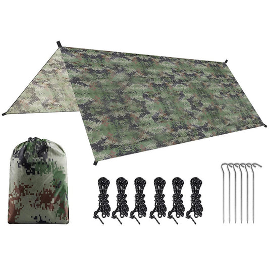 Portable Camouflage Awning Shade 210T Polyester Yarn Camping Tarp Waterproof Foldable Ultra-light Picnic Backpacking Equipment