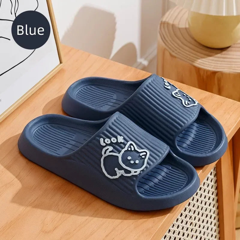 2025 Summer Women Slippers Bath Thick Platform Non-Slip Home Cat Cartoon Flip Flops Beach Sandals Ladies Slides Indoor Outdoor