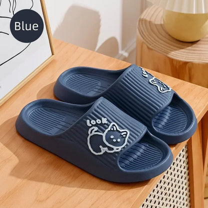 2025 Summer Women Slippers Bath Thick Platform Non-Slip Home Cat Cartoon Flip Flops Beach Sandals Ladies Slides Indoor Outdoor