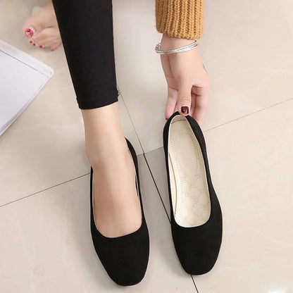 2025 Women Suede Square Flat Heel Shallow Female Shoes Spring Summer Square Toe Basic Concise Women Pumps Size 34-39