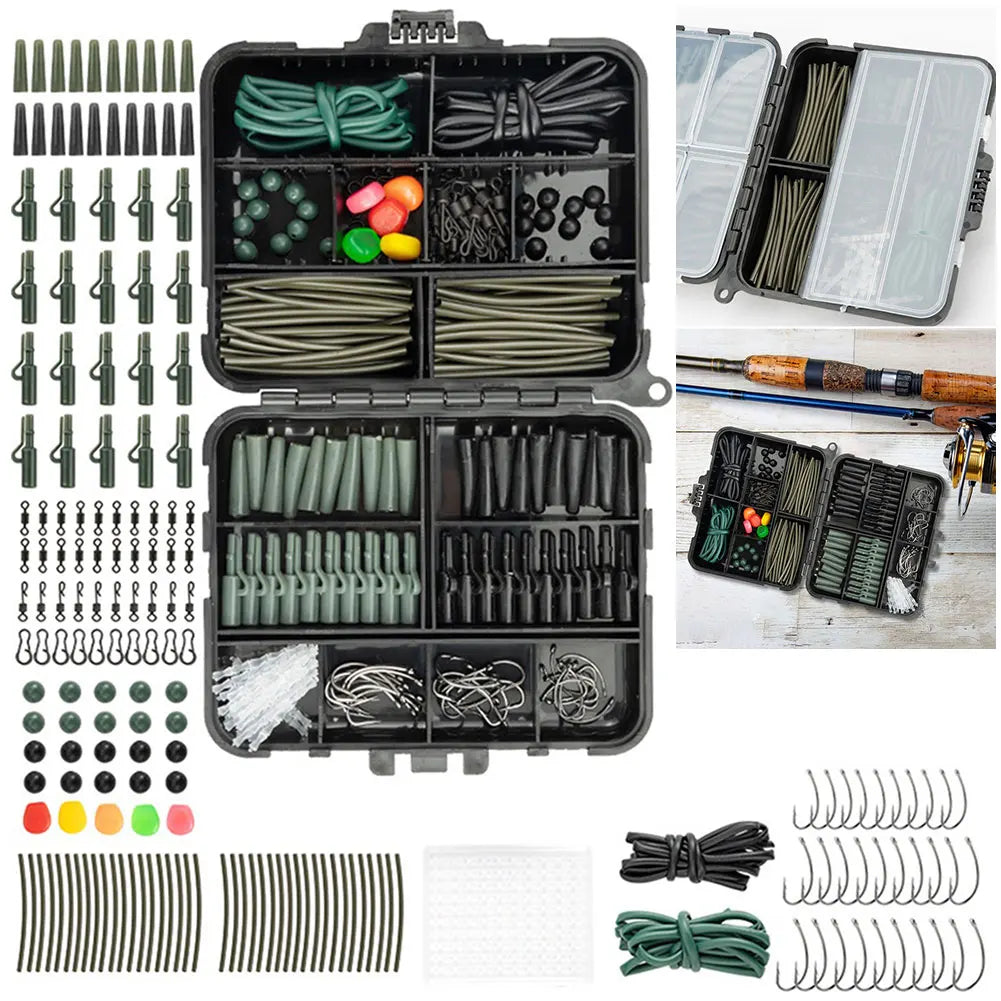 277Pcs Carp Fishing Accessories with Storage Box Carp Fishing Rigs Assortment Rust Proof Swivels Terminal Rigs for Bass Trout