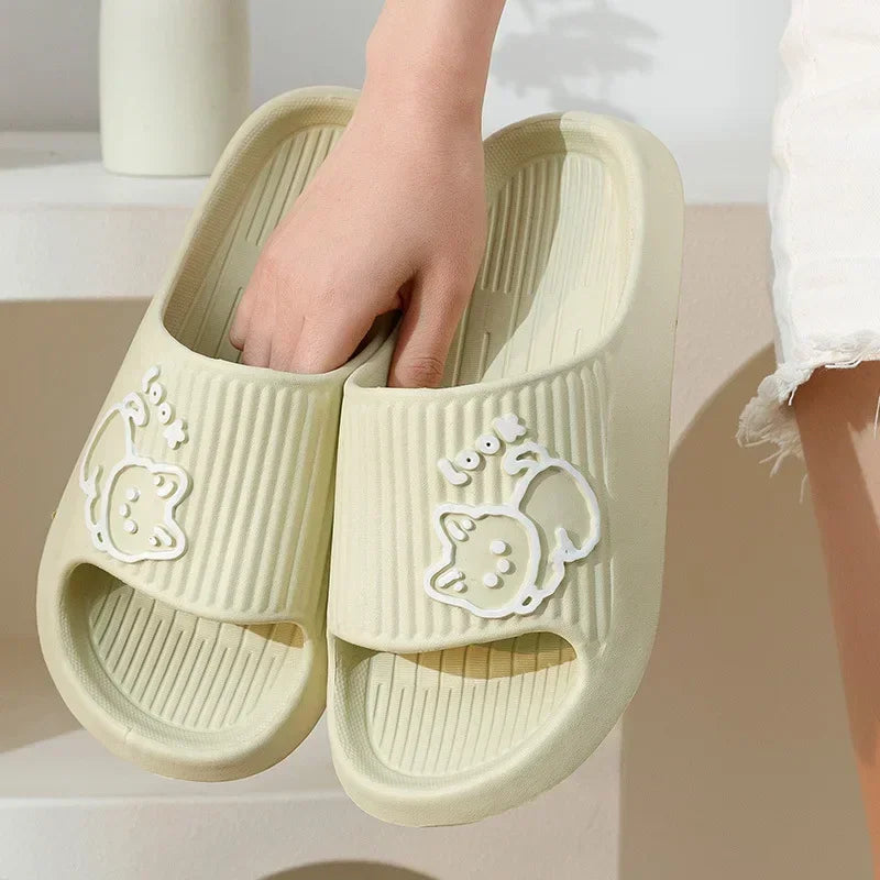 2025 Summer Women Slippers Bath Thick Platform Non-Slip Home Cat Cartoon Flip Flops Beach Sandals Ladies Slides Indoor Outdoor