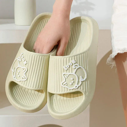 2025 Summer Women Slippers Bath Thick Platform Non-Slip Home Cat Cartoon Flip Flops Beach Sandals Ladies Slides Indoor Outdoor