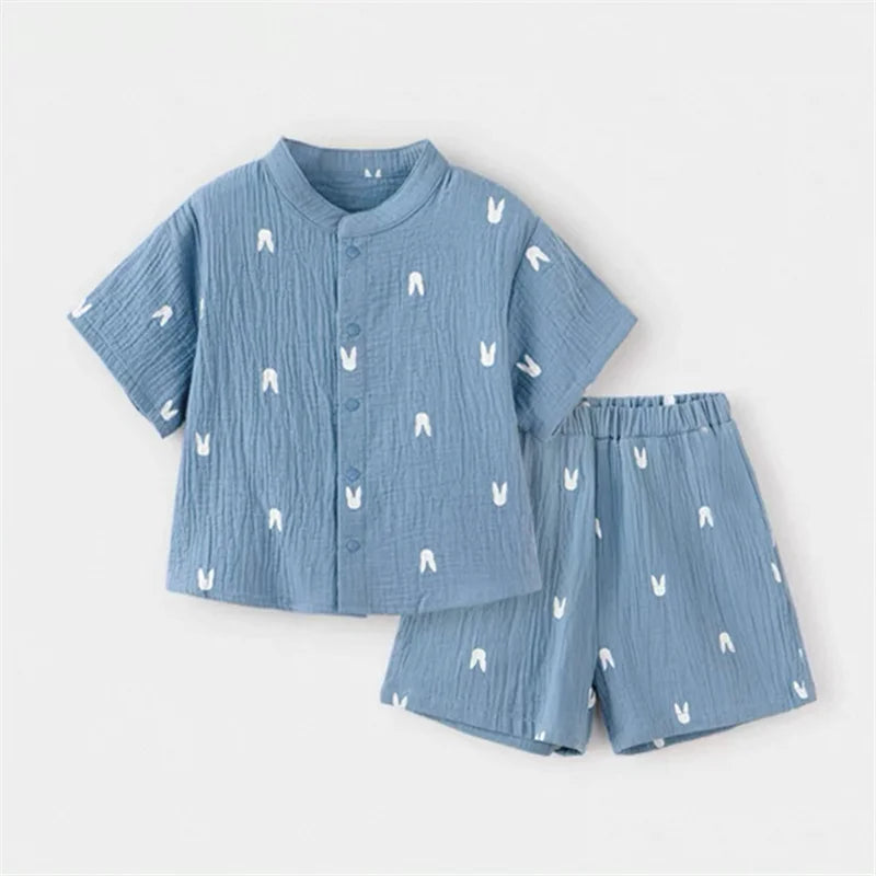 Summer Organic Cotton Baby Boy Suits Cute Printed Boy Short Sleeve Tshirt + Shorts Kids Clothes