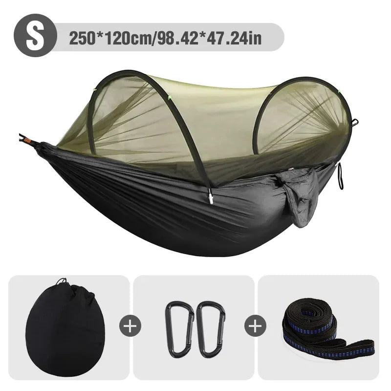 WESTTUNE 3 in 1 Camping Hammock with Mosquito Mesh Automatic Quick Opening Nylon Hammock Anti-Mosquito Hammock for Outdoor