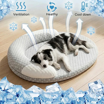 Summer Pet Neck Protection Pet Sleeping Pad Breathable Ice Silk Fabric Removable Washable Cool Relieving Heat Soft Comfortable