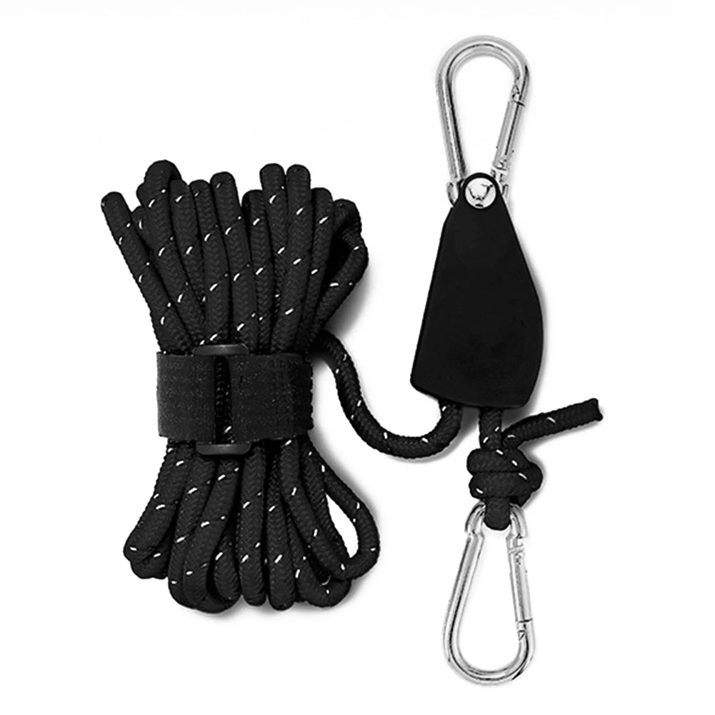 4mm 4m Rope Fastener Reflective Nylon Tent Wind Rope Tensioner with Carabiner Tent Wind Rope Fixed Buckle Adjustable for Camping