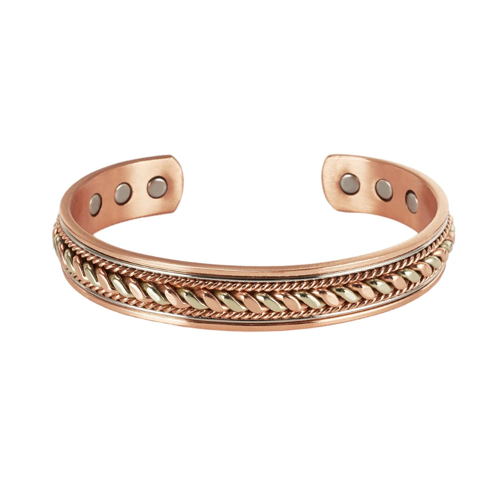 Vinterly Pure Copper Bracelets Magnetic Adjustable Braided Cuff 12mm Bangles Soft Metal Resizable Health Jewelry Men Women