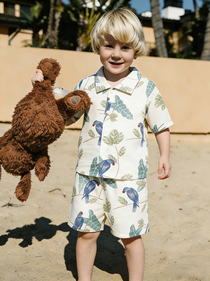 Summer Organic Cotton Baby Boy Suits Cute Printed Boy Short Sleeve Tshirt + Shorts Kids Clothes