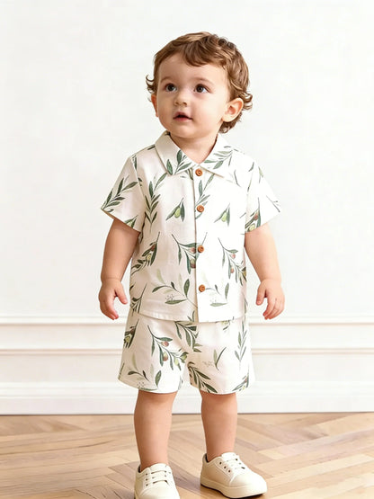 Summer Organic Cotton Baby Boy Suits Cute Printed Boy Short Sleeve Tshirt + Shorts Kids Clothes