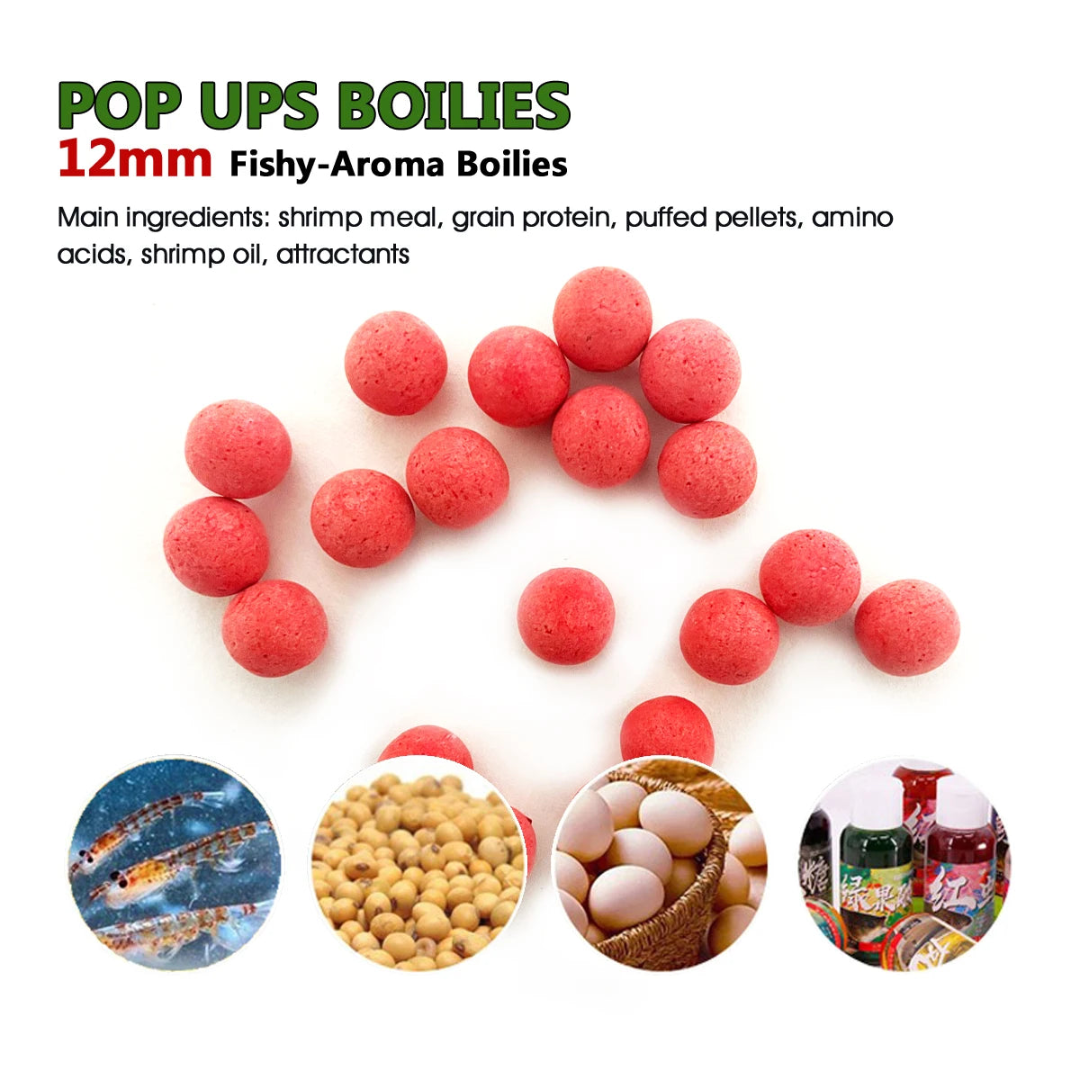 80pcs 12mm Fishy Flavor Pop-Up Carp Bait Balls | Made with Plant & Animal Proteins | Perfect for Large Carp & Catfish Fishing