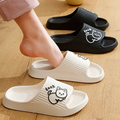 2025 Summer Women Slippers Bath Thick Platform Non-Slip Home Cat Cartoon Flip Flops Beach Sandals Ladies Slides Indoor Outdoor