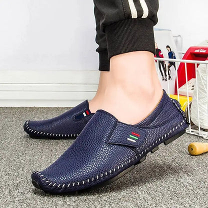 Men's Summer New Hollow Out Driving Breathable Leather Sandals Rubber Outsole Comfortable Casual Slip-On Shoes