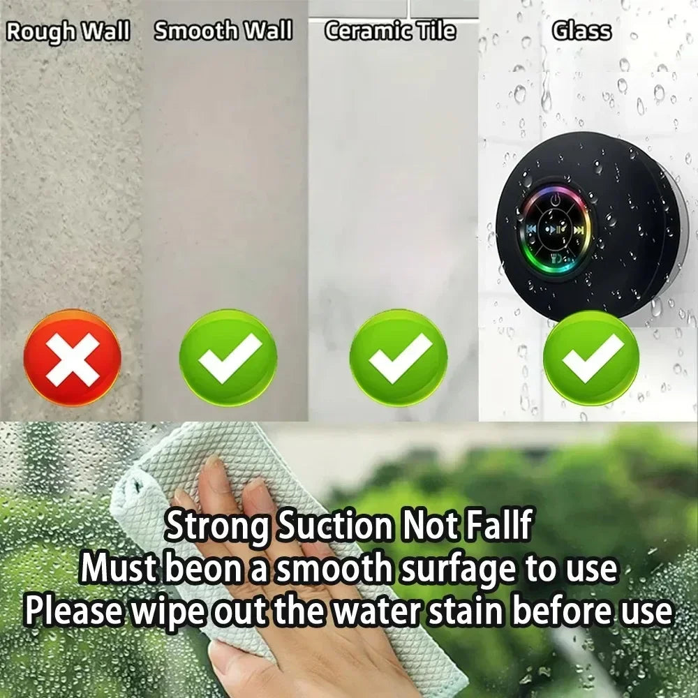 Portable Bluetooth Audio Ipx7 Waterproof Led Lights Bathroom Outdoor Large Suction Cup Can Be Adsorbed Wall Speaker