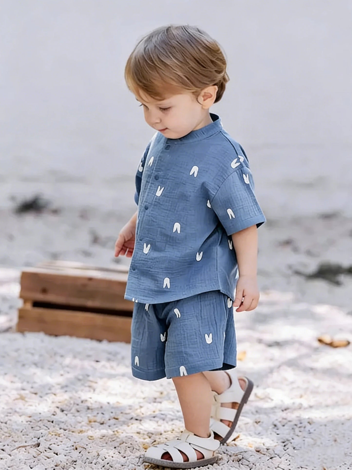 Summer Organic Cotton Baby Boy Suits Cute Printed Boy Short Sleeve Tshirt + Shorts Kids Clothes